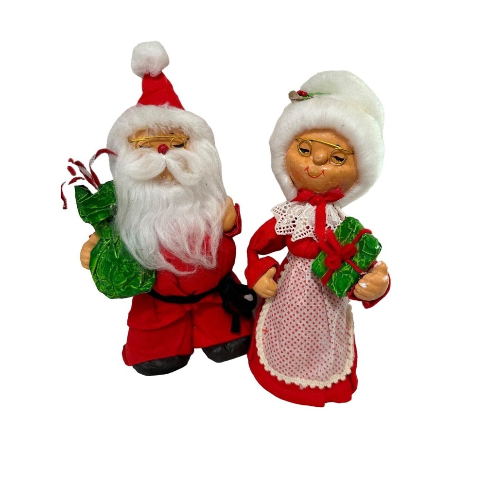 Vtg Mr And Mrs Santa Claus Christmas Figure‎ Decor Granny Core MCM Kitschy 10"